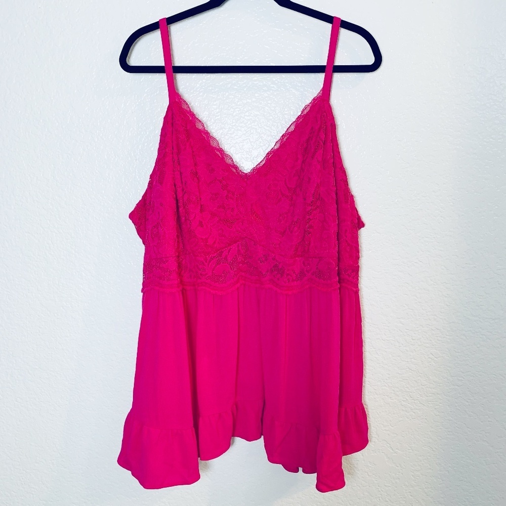 Torrid Cami Babydoll Tank Top Womens 4X Pink Gauze Lace Smocked Coquette Flirty